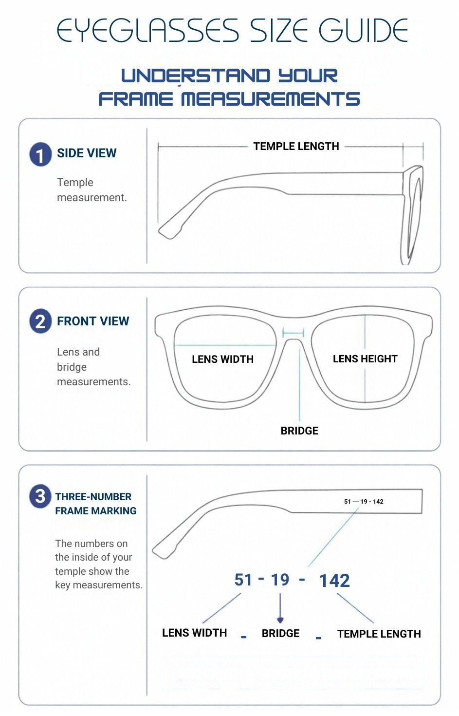 HIJR Optical eyeglasses size guide